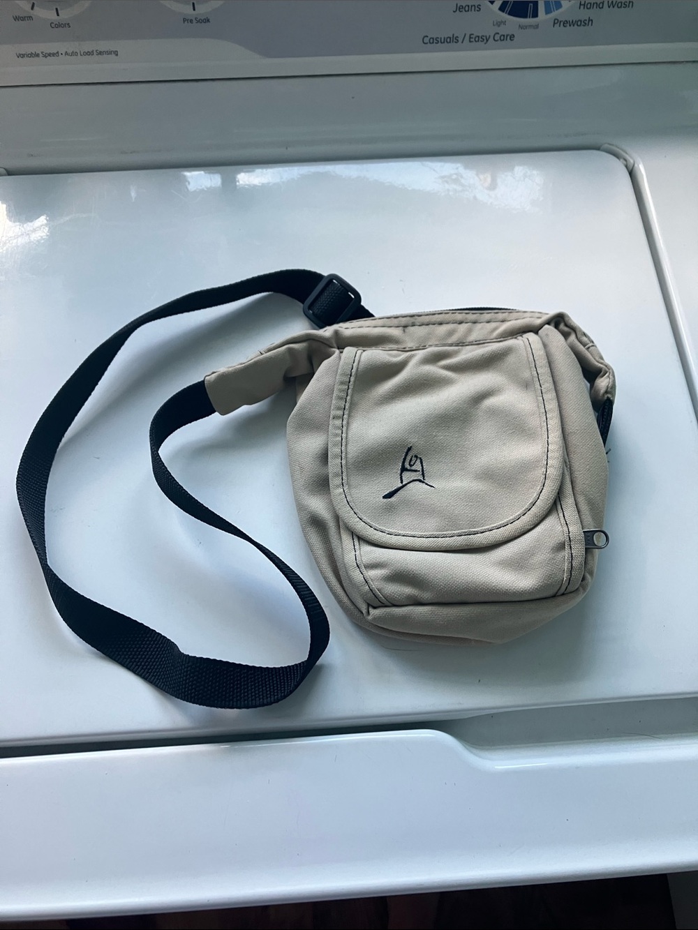Beige Canvas Crossbody Bag with Black Strap overland equipment company